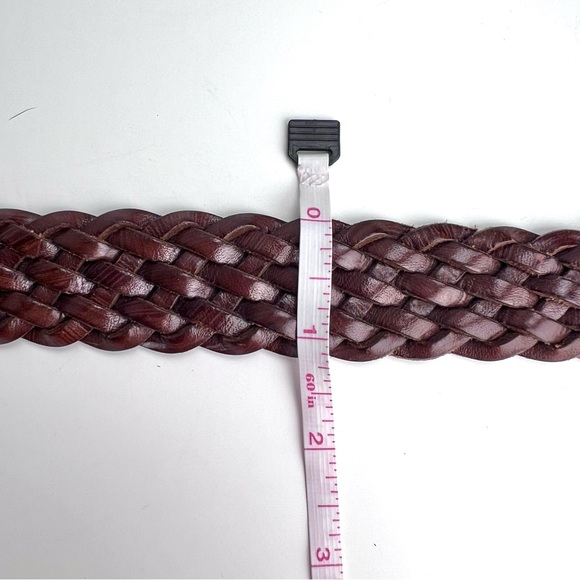Italian Leather Brown Braided Belt EuroMetal Silver Tone Buckle 38 EUC - Picture 4 of 5